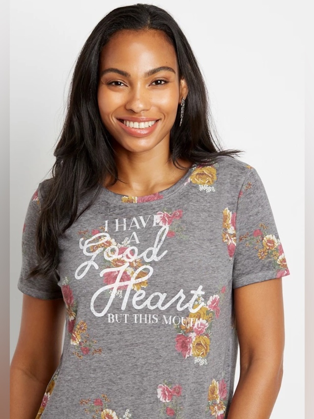 🆕 NWT Maurices Grey Floral Graphic Short Sleeve Tee